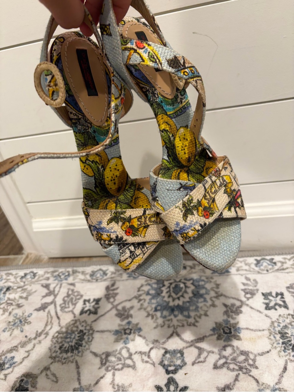Dolce & Gabbana Light Blue Lemon Print Ankle-Strap Heels